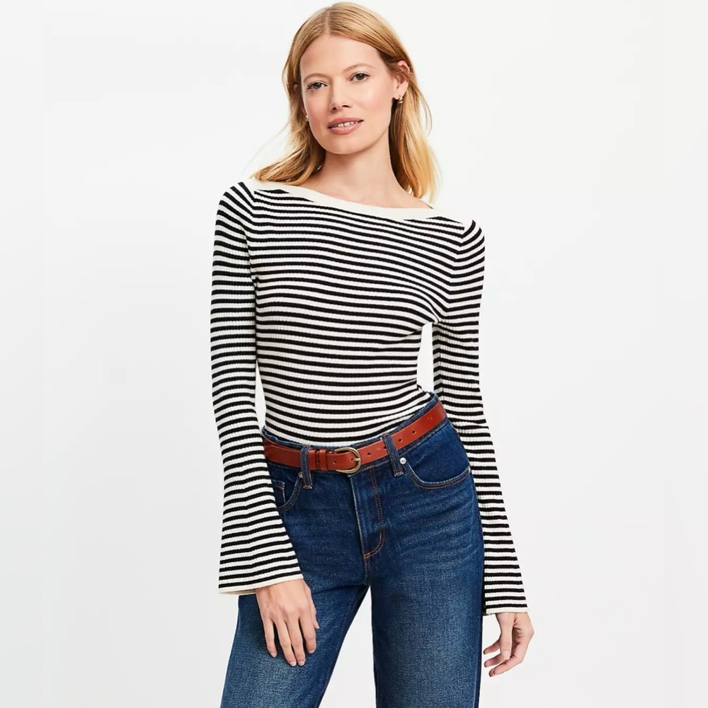 LOFT Black and White Striped Sweater